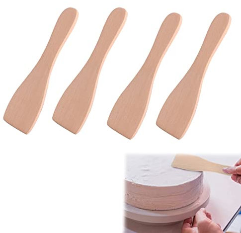 CUHZA Spatules à Raclette, Spatules Set, Nature Bois Spatules, Ecologique et Naturel Artisanat, Petite pelle en Bois, Résistants à la Chaleur Ustensiles en Bois, 4PCS