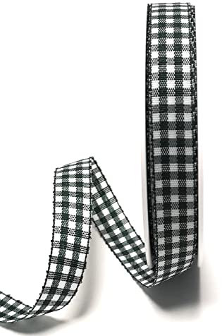 s.dekoda Schleifenband 25m x 15mm Grün - Weiß Karoband kariert Vichykaro Dekoband ohne Draht