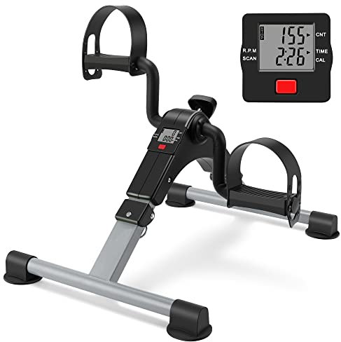 Mini Bicicleta de Ejercicio con Pedal Plegable, portátil, para Debajo del Escritorio, con Pantalla LCD para Entrenamiento de Brazos y piernas (Gris)