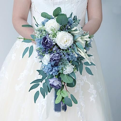 COPUT Künstlicher Brautstrauß, Wasserfall-Blume, Rosenpfingstrose mit Eukalyptus, für Tafelaufsatz, Party und Hochzeitszeremonie, Jahrestag