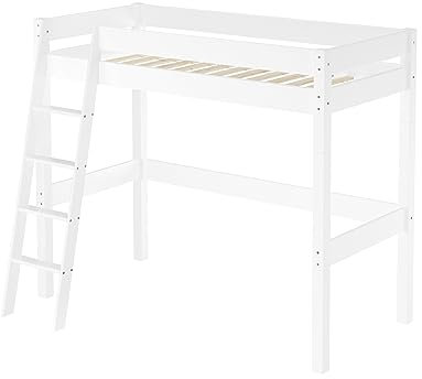 Erst-Holz®Hochbett für Kinder 90x200 Kinderbett Stockbett Kiefer weiß massiv V-60.20W-09-20WZRollrost inkl.