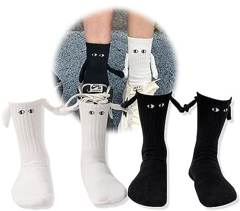 Yawlsow 2 Paar Pärchen Socken mit magnetischen Händen, Lustige magnetische Socken zum Halten der Hände, 3D-Puppen-Paar Geschenke, Unisex für Paare Valentinstag