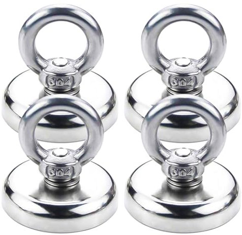 Gohytal Magnete Stark Groß 45kg, Starke Magnete, Neodym Magnet Extra Stark mit Heberinge und Schrauben - Geeignet für Magnetfischen in Haus, Wasser und Werkstatt, D32mm 4Stück