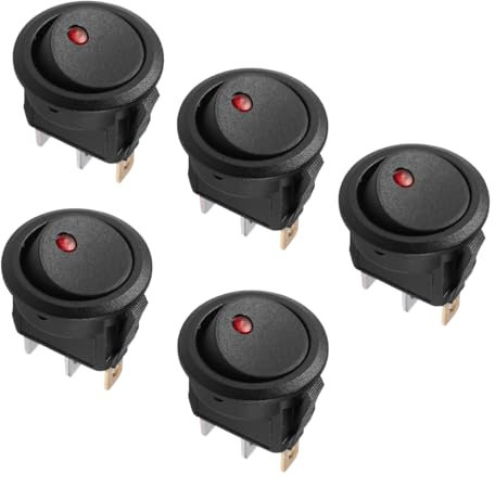CGEAMDY 5 Stück Kippschalter Rund, Mini 2 Polig Wippschalter On/Off Einrastbare, Auto Runder Schalter Mit LED Anzeige, Für Auto Truck Marine Haushaltsgeräte(Rot)