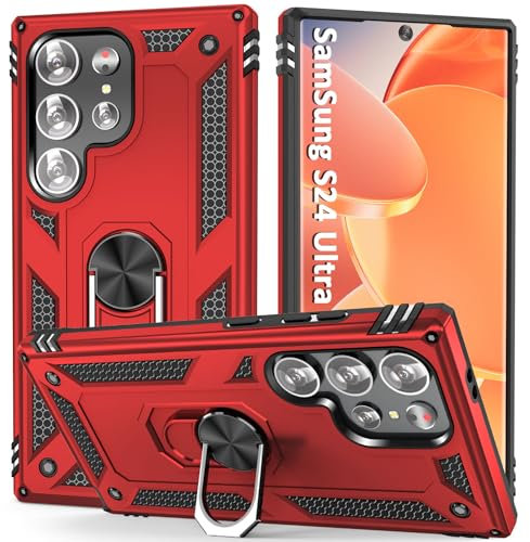 KETGII für Samsung Galaxy S24 Ultra Hülle,Galaxy S24 Ultra 5G Handyhülle Anti-Kratzer Militärische Stoßfest Ring Halter Schutzhülle Handyhülle Cover für Samsung Galaxy S24 Ultra,Rot