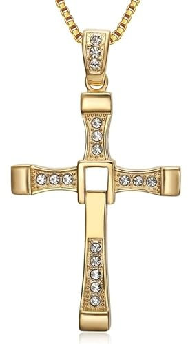BOBIJOO JEWELRY - Collier Croix Pendentif Inspiration Vin Diesel Fast and Furious Acier inoxydable Doré Or