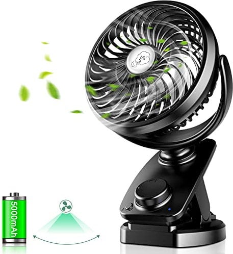 [Auto Oscillation] Clip-on Desk Fan | 5000mAh USB Rechargeable Battery | Stepless Speed Powerful Breeze Table Fan | 350° Rotation Portable Quiet Clamp Fan for Pram Stroller Bed Home Office Camping