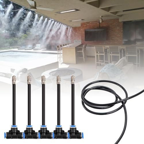Joaecosmhui Nebulizzatore Giardino Acqua, 5M Irrigazione a Goccia (8 mm) + 5 Ugelli Nebulizzatori, Nebulizzatore da Giardino per Kit di Spruzzatura per Estensione
