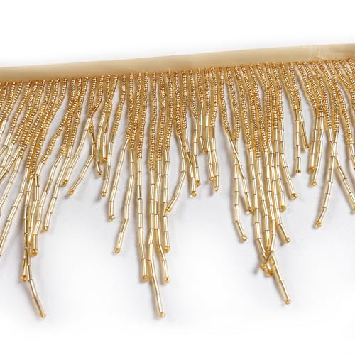 Labellezalady 1 m lang, 10,9 cm breit, Golf-Perlen, Fransenbordüre, Glasperlen, gewellt, Wasserform, Fransenbordüre, Quastenkette, für Kleidung, Zubehör, DIY-Dekoration
