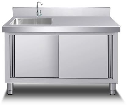 Fregadero Exterior Jardin,Mueble Pila Lavadero,Industriales Fregadero de Acero Inoxidable,con Grifo de Mangueras Frías y Calientes,con Right Banco de Trabajo,Patio Trasero Garaje Al Aire Libre(100x60x