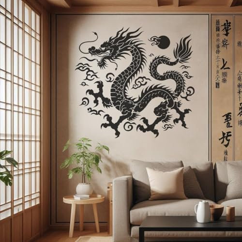 Aufwendiger chinesischer Drachen-Wandaufkleber – asiatische Fabelwesen-Dekoration, 61 cm