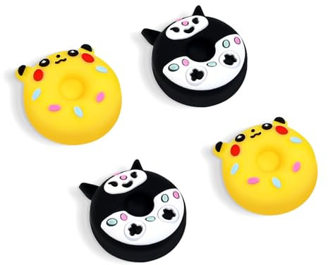DLseego Capuchons de Joystick compatibles avec Switch,Silicone Lovely Cartoon Doughnut 3D Capuchon Joystick Switch,4PCS Capuchon de Pouce en Silicone Switch Lite OLED Accessoires,Jaune+Noir