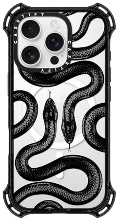 CASETiFY Bounce iPhone 16 Pro Case [Shockproof / 21.3ft. 6X Military Grade Drop Protection/Compatible with Magsafe] - Black Kingsnake - Clear Black
