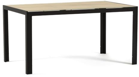 RATTATAN Milo - Rechteckiger Tisch 150x90 cm für drinnen und draußen, lackiertes Aluminium, dekoriertes Glas, anpassbar für Küche, Esszimmer, Terrasse, Garten für 6 Personen (Holz, Beine Anthrazit)