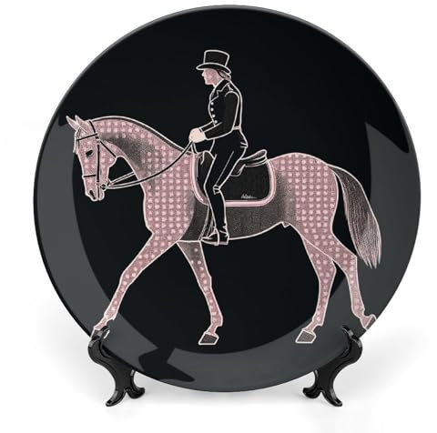 Assiette décorative en porcelaine anglaise avec support de présentation, dressage, cavalier, cheval, assiettes décoratives rondes en céramique pour la maison, le bureau, décoration murale de 25,4 cm