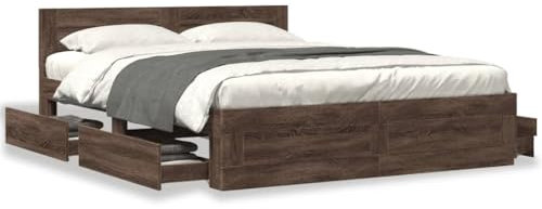 Willood Bettgestell mit Kopfteil Doppelbett lattenrost Bettrahmen Holzwerkstoff Braun Eichen-Optik 160x200 cm