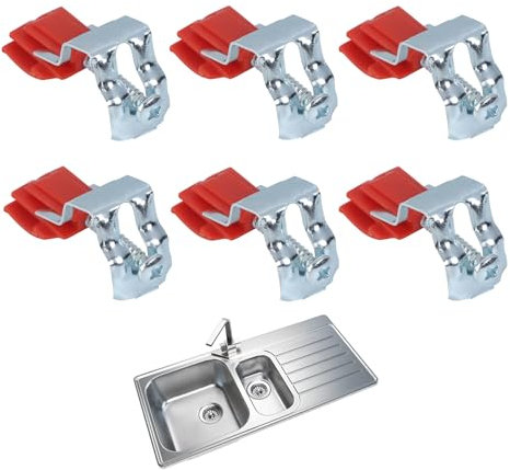 DHWEKU FijacióN Fregadero Cocina Clips Soportes - Montaje Para Arco Abrazadera Ranura, Fregadero, Cocina, BañO, Ducha, Ajustable, Accesorios Kit ReparacióN InstalacióN,6 Piezas, 50 X 25 X 18 Mm