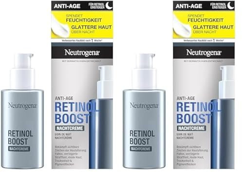 Neutrogena Retinol Boost Nachtcreme (50 ml), leichte Anti Aging Gesichtscreme mit Retinol, feuchtigkeitsspendende Gesichtspflege bekämpft sichtbare Zeichen der Hautalterung (Packung mit 2)