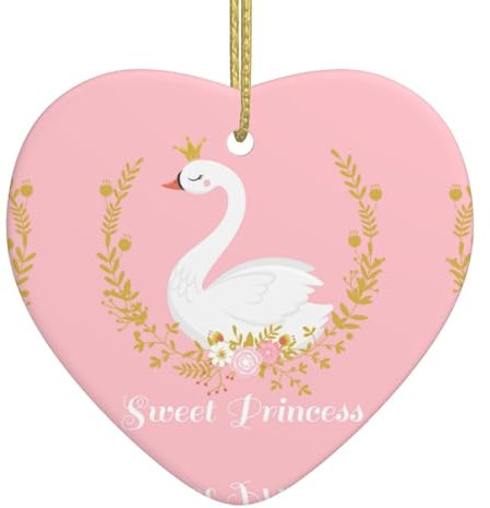 Niedlicher Schwan Weihnachtsbaumschmuck, Keramik-Ornament, personalisierbarer Druck, Herzform, hängende Ornament