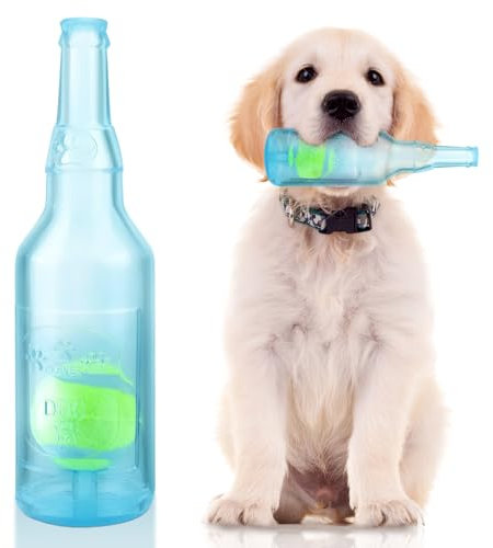 Glirop Dog Chew Toys, Squeaky Dog Toys with Tennis Ball Indestructible Bottle Puppy Toys for Small Medium Large Dog Outdoor Playing Training Chewing Dental Care Teeth Nteractive (Blue, Small)