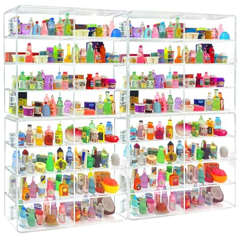 JOYMOMO Shopkins Real Littles Mini-Marken-Vitrine mit 8 Fächern, Kunststoff-Aufbewahrungsbox, Sammler-Spielzeug, Mini-Mart-Aufbewahrungs-Organizer (4 Stück, 32 Fächer)