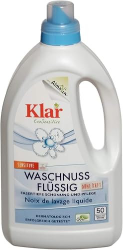 Klar eco Sensitive Universalwaschmittel Waschnuss Flasche 6x1,5l, ohne Duft, 33 Waschladungen, für Allergiker, vegan