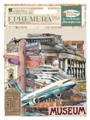Stamperia - Ephemera for Scrapbooking, Albums, Card Making, Bullet Journalling and More, Adhesive Paper Cut Outs, Easy to Apply, Perfect for Hobbies, Crafts, and Gifting (Art of Travelling)