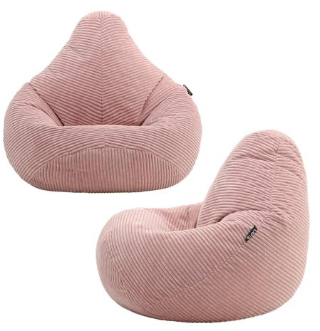 Icon Dalton Sitzsack Kinder, Rosa, 2er Pack, Flauschiger Cord Stoff, Sitzsack Cord mit Füllung, Bequemer Kinder Gaming Sessel, Kuschelsessel, Lese Sessel, Schlafzimmer, Kinderzimmer, Spielzimmer