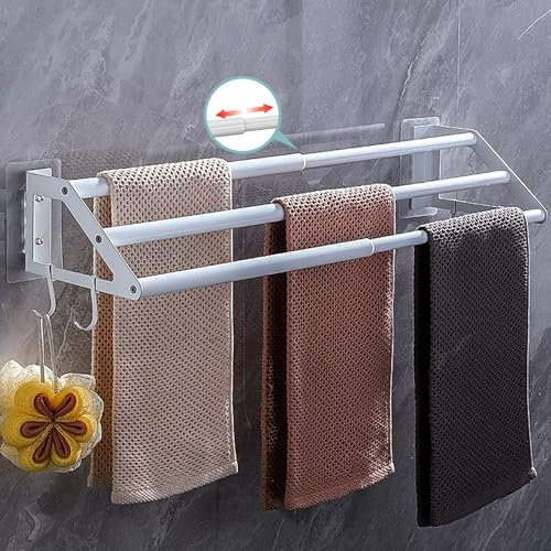 Mr.Sun Handtuchhalter ohne Bohren Handtuchständer Handtuchstange Handtuchregal Stange Gästehandtuchhalter Badetuchhalter 180° drehbares DREI-Stangen-Design Anwendbar auf Wand (Weiß 3 Stangen)