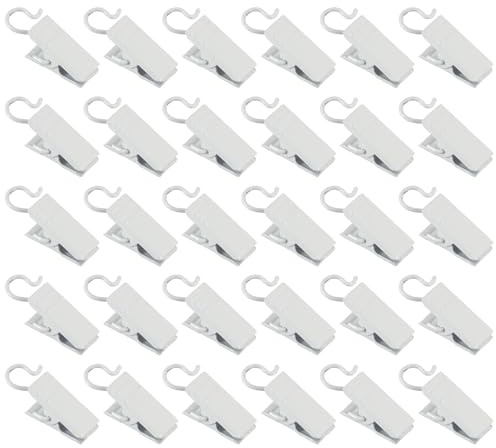 Lot de 30 pinces à rideau avec crochets, clips de suspension, adaptés pour accrocher des tissus ou d'autres matériaux décoratifs (blanc)