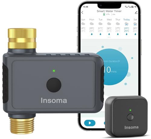 Insoma WiFi Hose Timer - Brass Inlet & Outlet, Voice/App Control Sprinkler Timers with Rain Delay/Manual/Auto Mode, Smart Water Timer for Garden/Lawn/Yard Work with Alexa & Google Home, Energy Saving