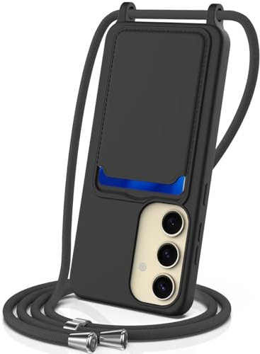 xinyunew Coque pour Samsung Galaxy S24 avec Cordon, Etui avec Collier - Tour de Cou Lanière en Corde - Silicone Housse avec Réglable Chaine pour Samsung Galaxy S24,Bandouliere,Porte Cartes-Noir