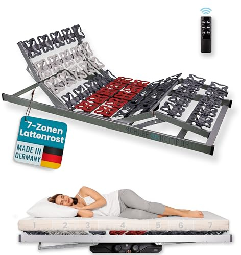 Schlaf Komfort LuxusPro elektrischer Teller Lattenrost, 7 Zonen, Top Ergonomie, Made in Germany, Härteregulierung, fertig montiert, Kopf- & Fußteil verstellbar, 55 Tellerfedern, 100x200 cm
