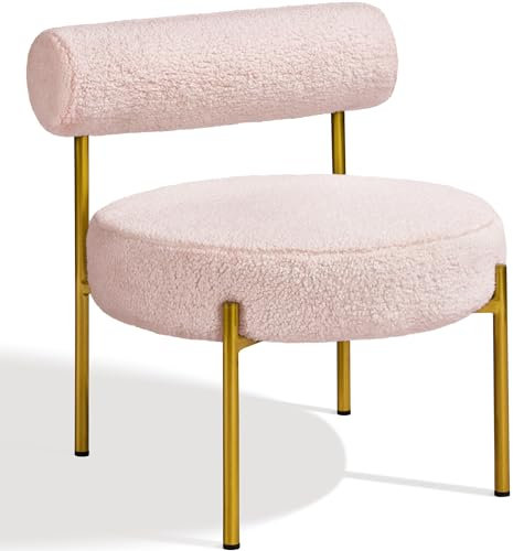 Abician Fauteuil de Relaxation en Tissu Bouclette Fauteuil de Salon Design Géométrique et Élégant avec Cadre en Métal Doré Chaise d'appoint pour Chambre à Coucher Rose