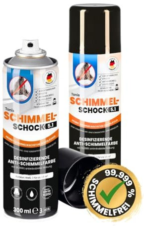 Tonis SCHIMMELSCHOCK 2er Set 5.1 Anti-Schimmel-Farbe mit 99,999% antimikrobieller Wirkung | Sprühfarbe für ca. 1,5 m², wissenschaftlich nachgewiesene Sofortwirkung | Effektiv und zuverlässig