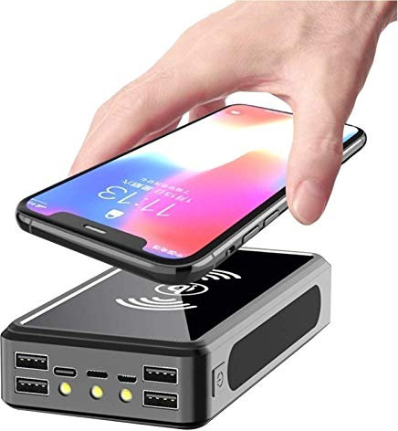 Banco de energía Solar de 100.000 mAh, Cargador Solar portátil, batería Externa inalámbrica con 5 Salidas y Linterna LED, Cargador Solar de Carga rápida para iPhone y Android, Color Negro.