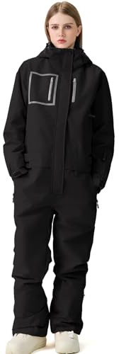 WOWULOVELY Women's Ski Suit One Piece Snowsuits Jumpsuits Windproof Waterproof Warm Breathable Snowsuit for Snow Sports(-Black-S)