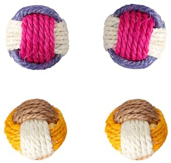 Bojueshaw 4pcs Cat Interactive Jute Balls,Natural Sisal Kittens Toy Balls,Pet Play Toys for Indoor,Exercise,Chewing,Chasing Interactive Playtime(Random Color)