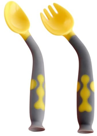 FUNOMOCYA Besteck Set Babygeschirr frei Löffel Gabel Flexibel Biegbar Rutschfestes Kinderbesteck für Junge Mädchen und Kleinkinder Esslernhilfe Gelb
