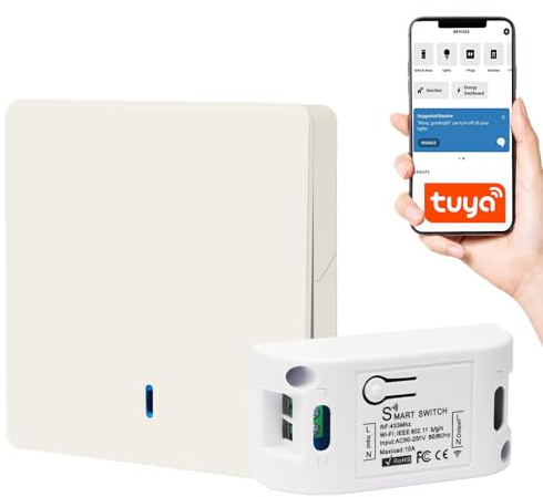 QIACHIP Interruptor de Luz WiFi Inteligente con Mando de Pared 220V | Compatible con Alexa,Tuya y Smart Life,Control remoto Inalámbrico 433MHz,Temporizador