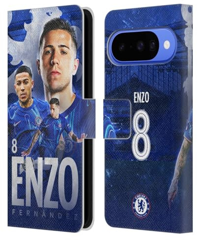 Head Case Designs Offizielle Chelsea Football Club Enzo Fernández 2024/25 Erstes Team Leder-Wallet-Hülle Kompatibel mit Google Pixel 10