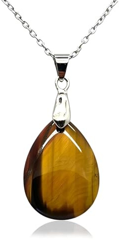 A BUENOS PRECIOS - Pendentif Oeil de Tigre Pierre Naturelle - Collier en acier inoxydable avec pierres naturelles goutte d'eau pour hommes, femmes et enfants - Amulette porte-bonheur