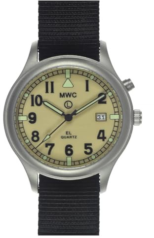 MWC G10 Swiss Quarz Full Lumen Push Stahl Datum Stoff Beige Schwarz Militär Herrenuhr