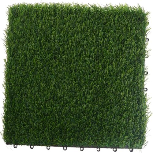 Artificial Grass Tiles Interlocking Realistic Fake Garden Turf 6 Pieces (6) | 30x30cm Per Tile, 3cm Thickness, Natural Faux Lawn, Outdoor Rug Mat, Drainage Holes, Patio, Balcony, Outdoor Indoor Flooring