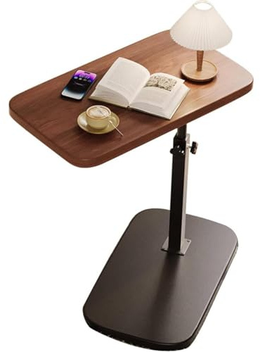 Lifting Side Table 360° Swivel C Shaped End Table - TV Tray Table Narrow Side Table Laptop Desk for Living Room Bedroom Bedside Nursing Sofa Reading Study Snack Tea Coffee Couch (Walnut) (Black)
