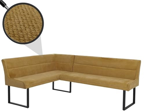 Mendler Eckbank HWC-O81, Esszimmerbank Bank, Öko-Tex (310g/m²) Chenille Stoff/Textil Metall 159x210cm - senfgelb