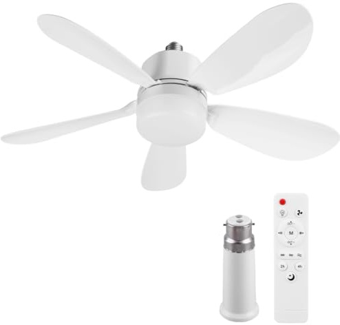 Ceiling Fan Light with Remote | 52CM Plug in Socket Ceiling Fan Light | 3000K-6500K Timing Dimmable Led Light Fan Bulb Fitting | E26/E27/B22 Silent Screw in Lamp Fans for Bedroom