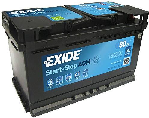 Exide EK800 Stop Start 12V 80Ah 800A TYPE 115 AGM VRLA Car Battery - No Spill - 3 Years Warranty (Please check size before buying)