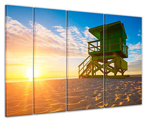 Bilderdepot24 Keilrahmenbild Miami South Beach Sonnenuntergang - Bild auf Leinwand - 180x120 cm quer mehrteilig Keilrahmenbilder Urlaub, Sonne & Meer USA - Florida