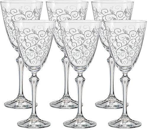 Bohemia Weißweingläser Kristall, Weinglas, Model Leaves Clear, Gravur, 250 ml, 6er Set (Weißweingläser 250 ml)